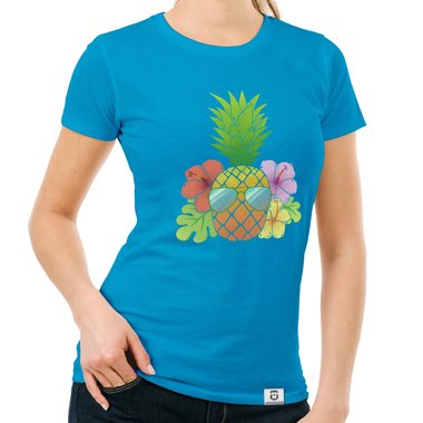 Damen T-Shirt - Ananas mit Sonnenbrille weiss XXL