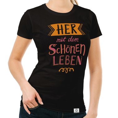 Damen T-Shirt - Her mit dem schnen Leben weiss-orange XXL
