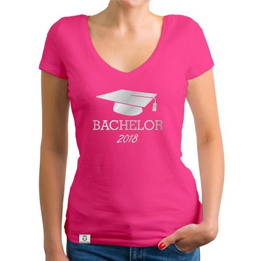 Damen T-Shirt V-Neck - Bachelor 2018 - Glitzer dunkelgrau-goldglitzer XS