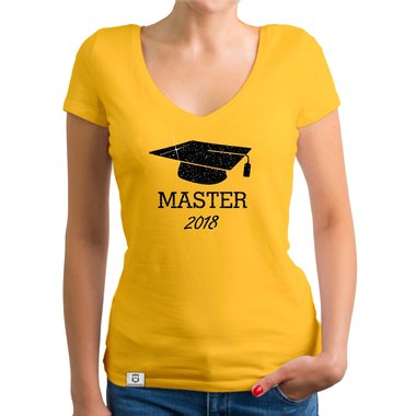 Damen T-Shirt V-Neck - Master 2018 - Glitzer fuchsia-schwarzglitzer XS