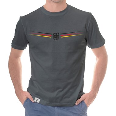 Herren T-Shirt - Adler und Flagge mit Wunschnummer und Wunschname hinten dunkelgrau-schwarz S