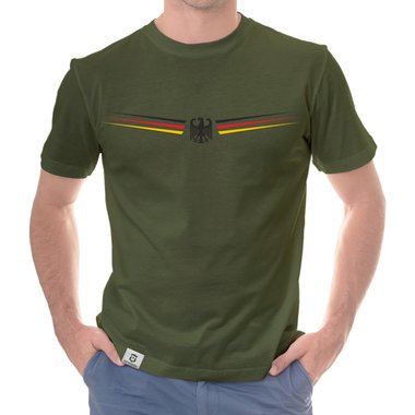 Herren T-Shirt - Adler und Flagge mit Wunschnummer und Wunschname hinten dunkelgrau-schwarz S