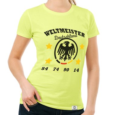 Damen T-Shirt - Weltmeister Deutschland 54 74 90 14 gelb-schwarz XXL