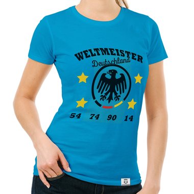 Damen T-Shirt - Weltmeister Deutschland 54 74 90 14 gelb-schwarz XXL