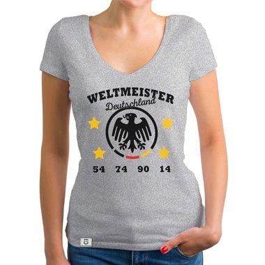 Damen T-Shirt V-Neck - Weltmeister Deutschland 54 74 90 14