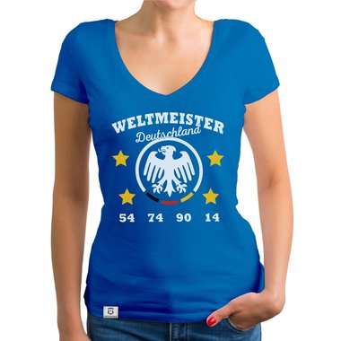 Damen T-Shirt V-Neck - Weltmeister Deutschland 54 74 90 14