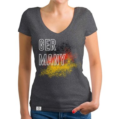 Damen T-Shirt V-Neck - WM - Germany Farbkleckse dunkelgrau XS