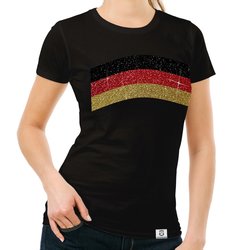 Damen T-Shirt - Deutschland-Flagge - mit Glitzer -...