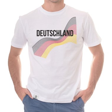 Herren T-Shirt - Deutschland - Flaggenlinien mit Wunschnamen und Wunschnummer weiss-schwarz 5XL