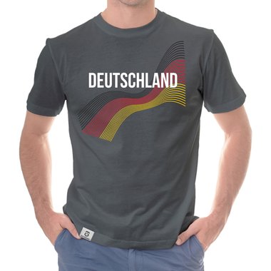 Herren T-Shirt - Deutschland - Flaggenlinien mit Wunschnamen und Wunschnummer weiss-schwarz 5XL