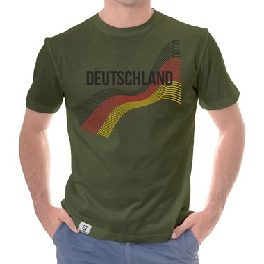 Herren T-Shirt - Deutschland - Flaggenlinien mit Wunschnamen und Wunschnummer weiss-schwarz 5XL