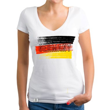 Damen T-Shirt V-Neck - WM EM - Germany Flagge