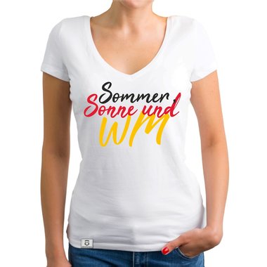 Damen T-Shirt V-Neck - Sommer, Sonne und WM hellgrau XS