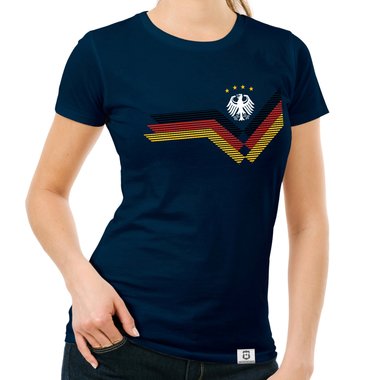 Damen T-Shirt - Deutschland Fuball WM EM dunkelblau-weiss S