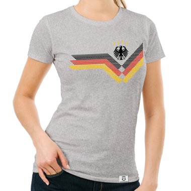 Damen T-Shirt - Deutschland Fuball WM EM dunkelblau-weiss S