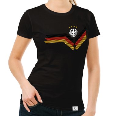 Damen T-Shirt - Deutschland Fuball WM EM dunkelblau-weiss S