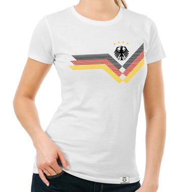 Damen T-Shirt - Deutschland Fuball WM EM dunkelblau-weiss S