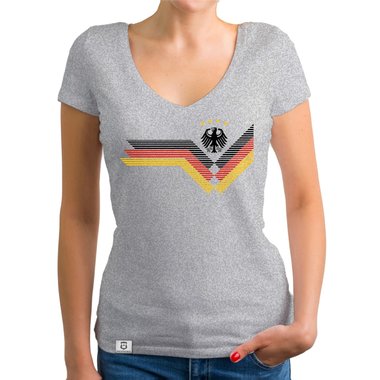 Damen T-Shirt V-Neck - Deutschland Fuball WM dunkelgrau-weiss XS