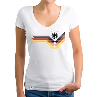 Damen T-Shirt V-Neck - Deutschland Fußball WM weiss-schwarz XXL
