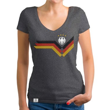 Damen T-Shirt V-Neck - Deutschland Fuball WM weiss-schwarz XXL