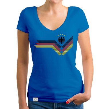 Damen T-Shirt V-Neck - Deutschland Fuball WM weiss-schwarz XXL