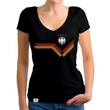 Damen T-Shirt V-Neck - Deutschland Fuball WM weiss-schwarz XXL