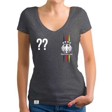 Damen T-Shirt V-Neck - WM EM - Deutschland mit Wunschnummer