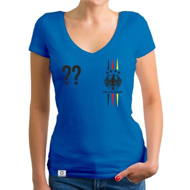 Damen T-Shirt V-Neck - WM EM - Deutschland mit Wunschnummer
