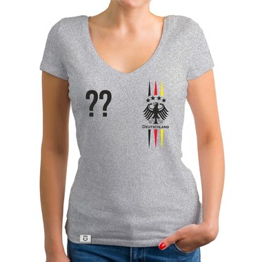 Damen T-Shirt V-Neck - WM EM - Deutschland mit Wunschnummer dunkelgrau-weiss XS