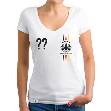 Damen T-Shirt V-Neck - WM EM - Deutschland mit Wunschnummer dunkelgrau-weiss XS