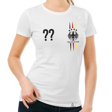 Damen T-Shirt - WM EM - Deutschland mit Wunschnummer weiss-schwarz XXL