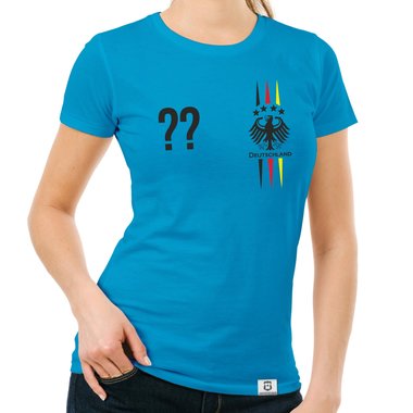 Damen T-Shirt - WM EM - Deutschland mit Wunschnummer weiss-schwarz XXL