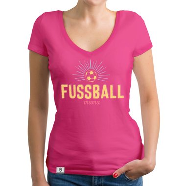 Damen T-Shirt V-Neck - Fu�ball Mama dunkelgrau-gelb XS