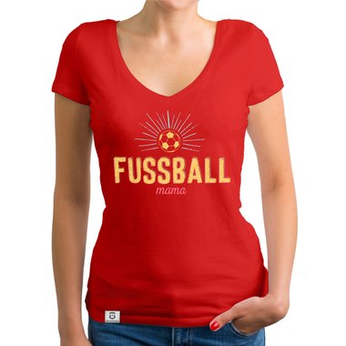 Damen T-Shirt V-Neck - Fu�ball Mama dunkelgrau-gelb XS