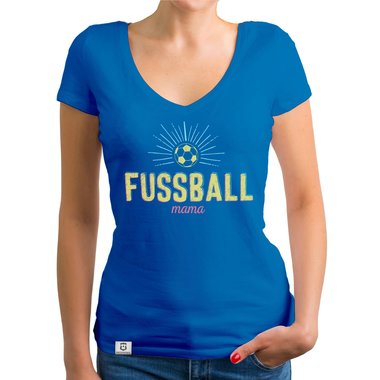 Damen T-Shirt V-Neck - Fu�ball Mama dunkelgrau-gelb XS