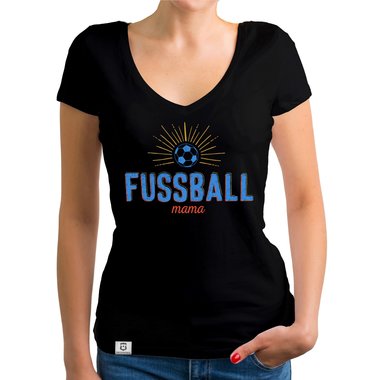 Damen T-Shirt V-Neck - Fu�ball Mama weiss-hellblau XXL