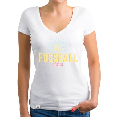 Damen T-Shirt V-Neck - Fu�ball Mama weiss-hellblau XXL