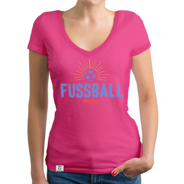 Damen T-Shirt V-Neck - Fu�ball Mama weiss-hellblau XXL