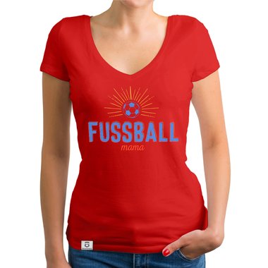 Damen T-Shirt V-Neck - Fu�ball Mama weiss-hellblau XXL