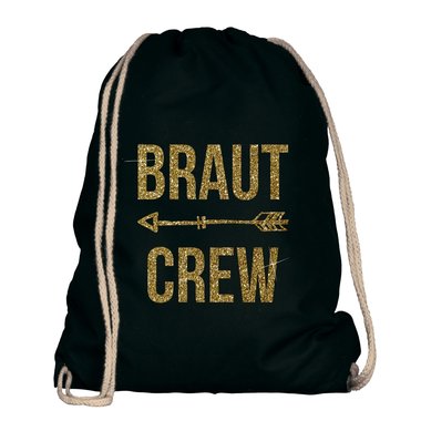 JGA Turnbeutel - Braut Crew weiss-schwarzglitzer