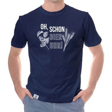 Herren T-Shirt - Oh, schon Bier Uhr! dunkelblau-weiss S