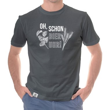Herren T-Shirt - Oh, schon Bier Uhr! dunkelblau-weiss S