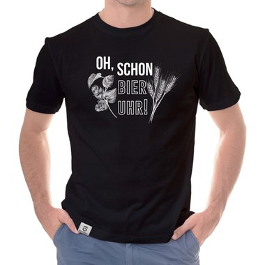 Herren T-Shirt - Oh, schon Bier Uhr! dunkelblau-weiss S