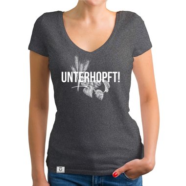 Damen T-Shirt V-Neck - Unterhopft! dunkelgrau-weiss XS