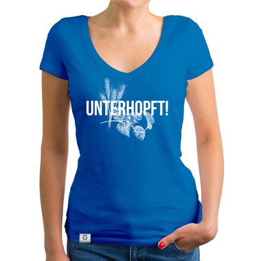 Damen T-Shirt V-Neck - Unterhopft! dunkelgrau-weiss XS