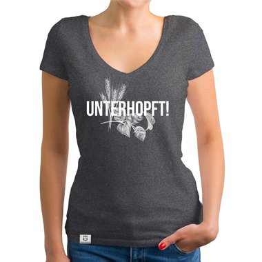 Damen T-Shirt V-Neck - Unterhopft! schwarz-weiss XXL