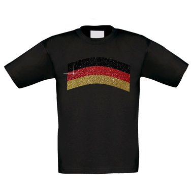 Kinder T-Shirt - Deutschland - Glitzer weiss-schwarzglitzer 152-164