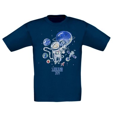 Kinder T-Shirt - Astronaut - Schulkind 2018 dunkelblau-weiss 98-104