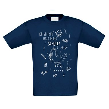 Einschulungs Kinder T-Shirt - Ich glitzer jetzt in der Schule dunkelblau-weiss 98-104