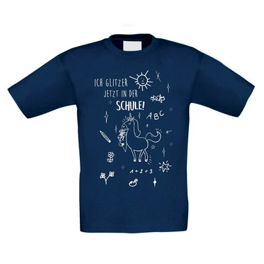 Einschulungs Kinder T-Shirt - Ich glitzer jetzt in der Schule gelb-bunt 110-116